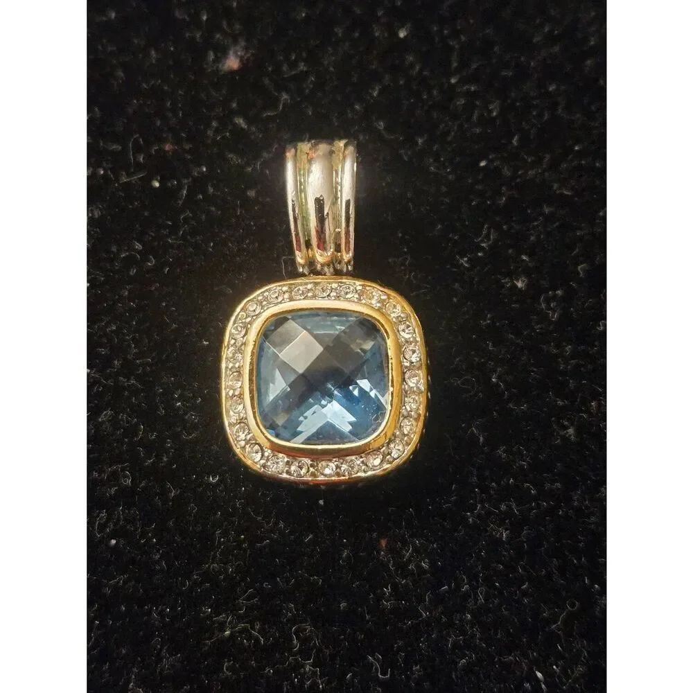 Women's Blue & White Crystal CZ Silver Tone With Gold Accent Pendant